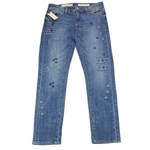 Anthropologie Pilco And The Letterpress Slim Boyfriend Embroidered Jean Size 25 - Picture 4 of 8